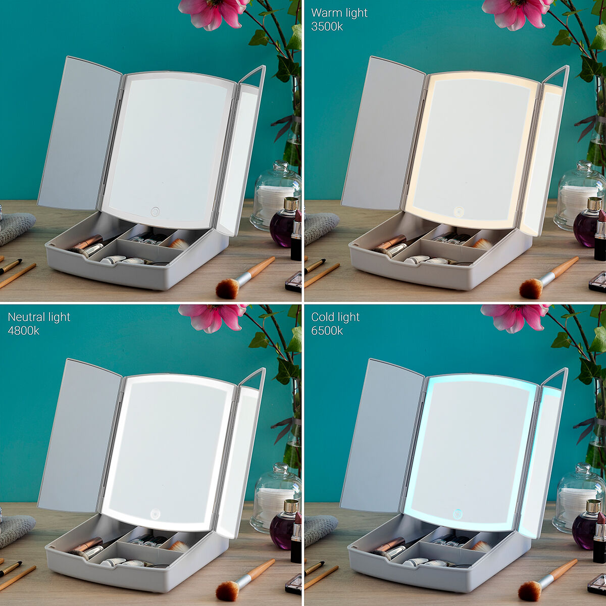 3-In-1 Folding LED Mirror with Make-up Organiser Panomir InnovaGoods-10