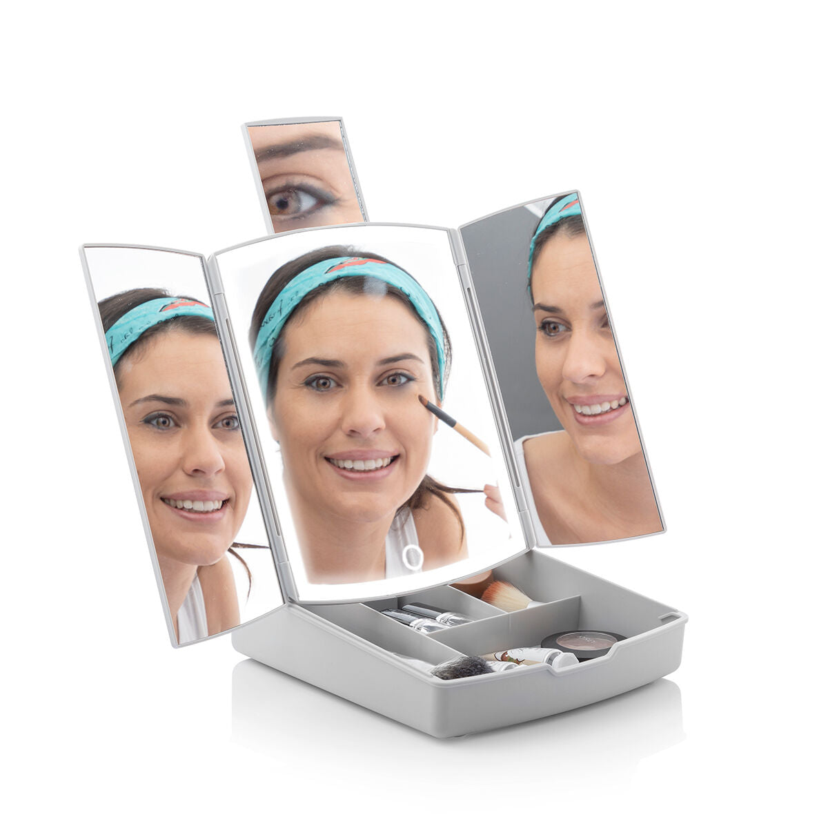 3-In-1 Folding LED Mirror with Make-up Organiser Panomir InnovaGoods-7