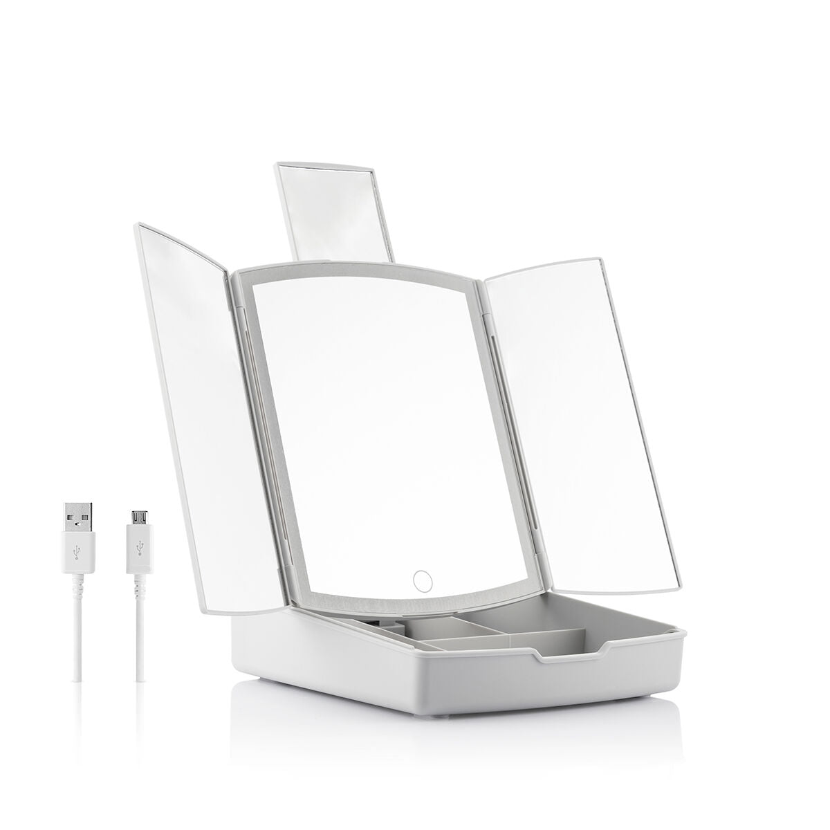 3-In-1 Folding LED Mirror with Make-up Organiser Panomir InnovaGoods-5